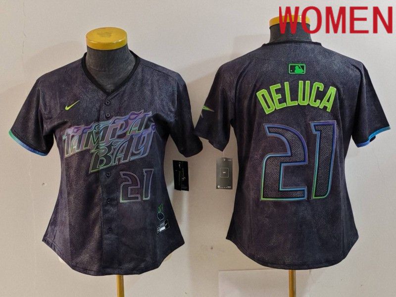 Women Tampa Bay Rays 21 Deluca Black City Edition Nike 2024 MLB Jersey style 4